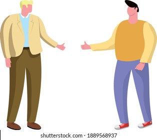 Two friends in conversation give thumbs up. Flat isolated vector illustration.