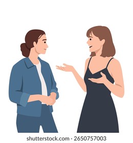 Dois amigos se envolveram em uma conversa. Ilustração de vetor plano isolada no plano de fundo branco