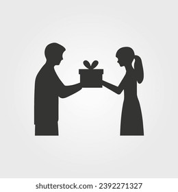 Dos amigos intercambiando un icono de regalo - Ilustración vectorial simple