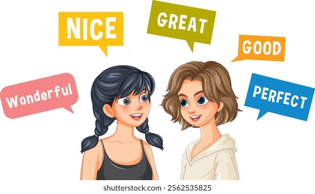 Two friends exchanging positive compliments