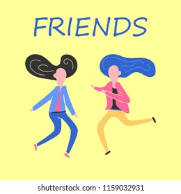 two friends, familiar, vector illustration of people