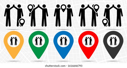 Two friends give five icon in location set. Simple glyph, flat illustration element of people theme icons
