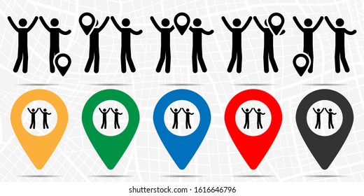 Two friends give five icon in location set. Simple glyph, flat illustration element of people theme icons
