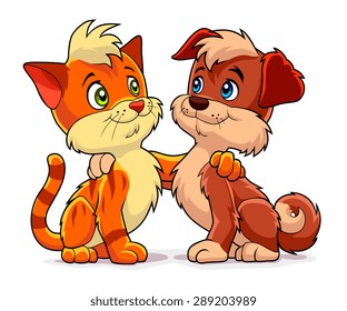 Two friends: a kitten and a puppy.