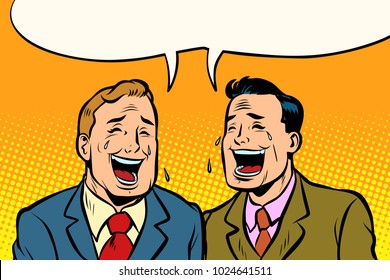 The two friends laugh. Comic book cartoon pop art retro vector illustration drawing