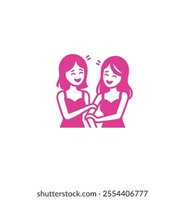 Two Friends Laughing Together in Joyful Illustration. A cheerful pink illustration of two friends happily laughing, conveying strong feelings of joy, friendship, and connection. 