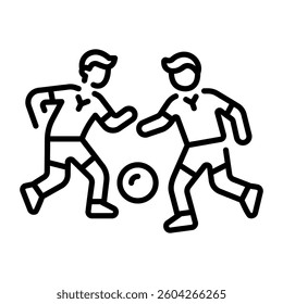 Two friends playing soccer, linear style icon 