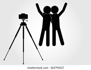 Two friends posing for a photo. Vector.