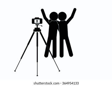 Two friends posing for a photo. Vector.