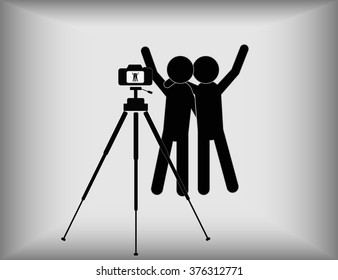 Two friends posing for a photo. Vector.