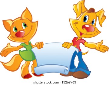 Two friends with poster