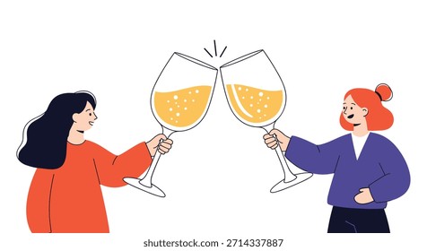 Dois amigos levantam copos de vinho clinking em uma celebração alegre como silhuetas brilhantes compartilhar um momento amigável quente cheio de riso e alegria.