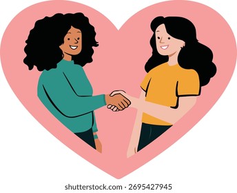 Dois amigos apertando mãos vetor dentro de um projeto de forma de amor
