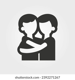 Dos amigos compartiendo un icono de abrazo - Ilustración vectorial simple