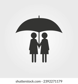 Two friends sharing an umbrella icon - Simple Vector Illustration