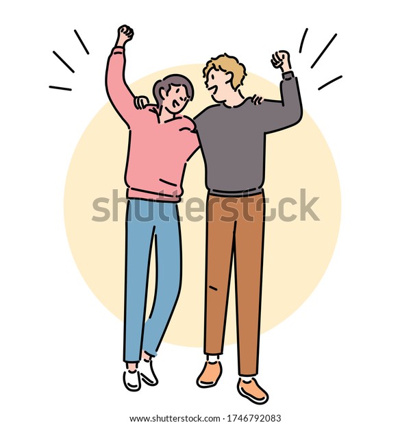 Two Friends Shoulderbringing Raising One Hand Stock Vector (Royalty ...