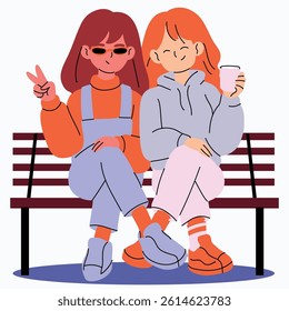 Two Friends Sitting on Bench