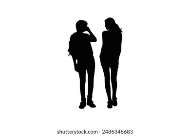 Two Friends Stock silhouette vector illustration with white background.