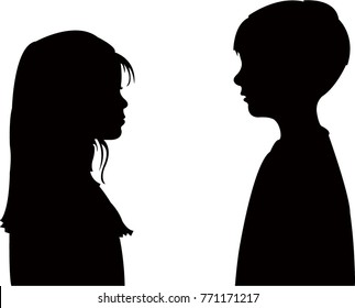 two friends talking, black color silhouette vector 