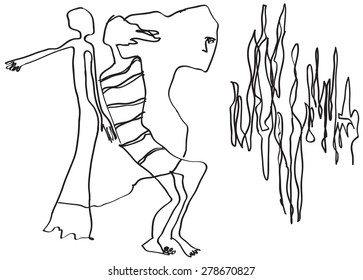 Two friends talking together (talks about love love). An hand drawn vector illustration from the series: Art of Line Art. Technique: Digital drawing.