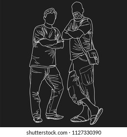 two friends. vector graphic drawing. sketch