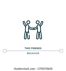 two friends vector line icon. Simple element illustration. two friends behavior outline icon from concept. Can be used for web and mobile
