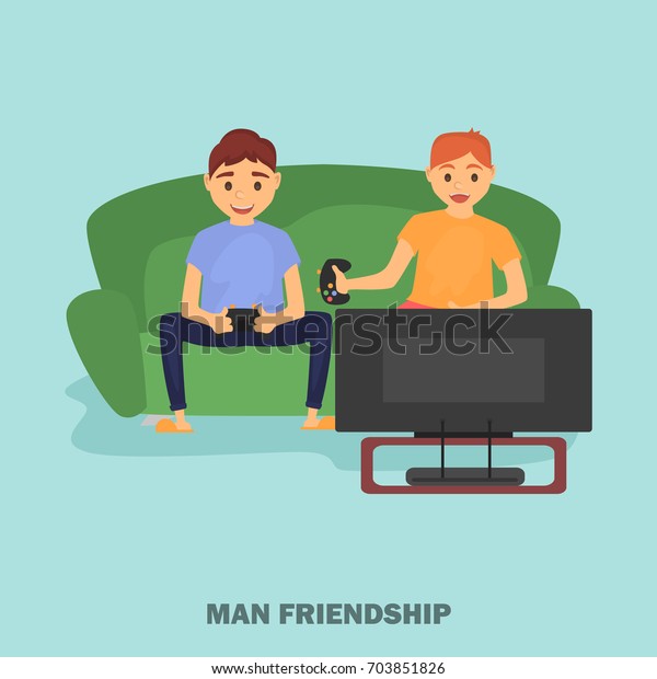 Two Friends Video Game Color Illustration Stock Vector (Royalty Free ...