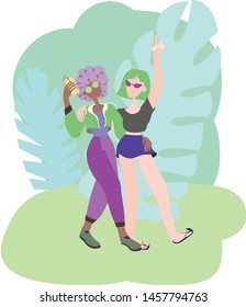 Two friends walk on among the leaves