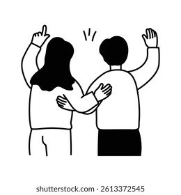 Two friends walking together with happy gestures of closeness