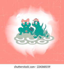 Two frogs. Love. On a pink background