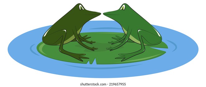 Two frogs on lily opposite each other, vector illustration
