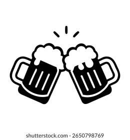 Two frothy beer mugs clinking together toast celebration