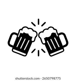 Two frothy beer mugs clinking together toast celebration vector