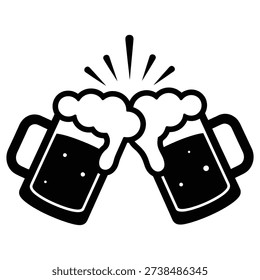 Two frothy beer mugs clinking together in a celebratory toast.