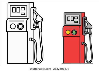 Two fuel dispenser pump icons showing a outlined design and a colored flat design for modern gas stations
