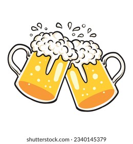 Two full beer mugs on a beer toasting concept vector illustration,Beer Toast Beer Festival .