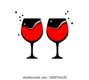 Zwei volle Gläser Rotwein. Weinglas-Symbol für Logo. Weinsymbol einzeln auf weißem Hintergrund. Vektorgrafik.