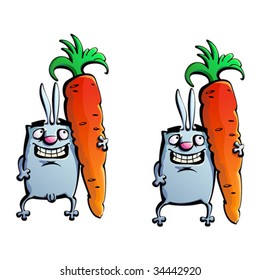 Two fun rabbits with big carrot - vector file.