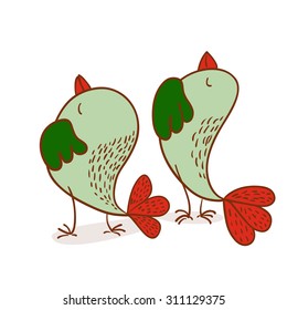 Two funny brave birds vector illustration on white background