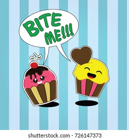 Two funny cartoon cake. Illustration can be used as an advertising banner, for the design of menus and invitation cards