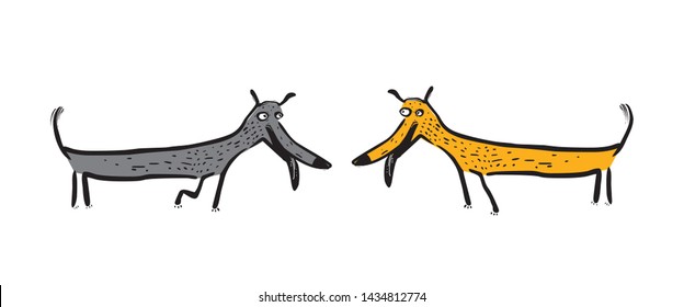 Two funny cartoon dogs, vector illustration