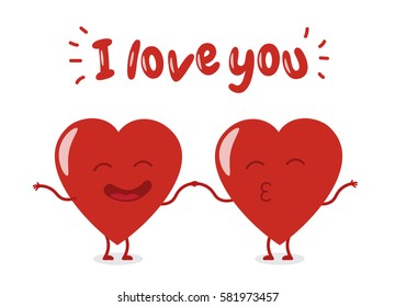  two funny cartoon lovely hearts. Vector illustration