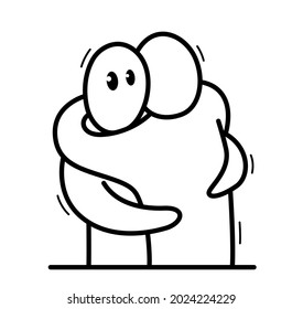 Two funny cartoon men hugging each other funny cartoon flat style vector illustration isolated, friends or lovers partners trust darling people supporting each other concept.
