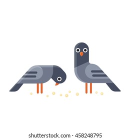 Two funny cartoon pigeons illustration. Geometric flat vector style.