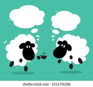 
Two funny cartoon white sheep