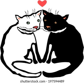 Two funny cats with heart