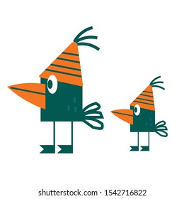 two funny cute cartoon birds 