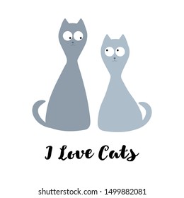 Two funny cute cats seating together and look to each other. Vector illustration. Eps 10