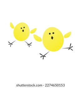 Two Funny Cute Jumping Yellow Chicks Design Isolated on White Background - Illustration in Editable Vector Format