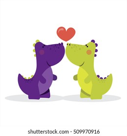 Two funny dinosaurs in love.